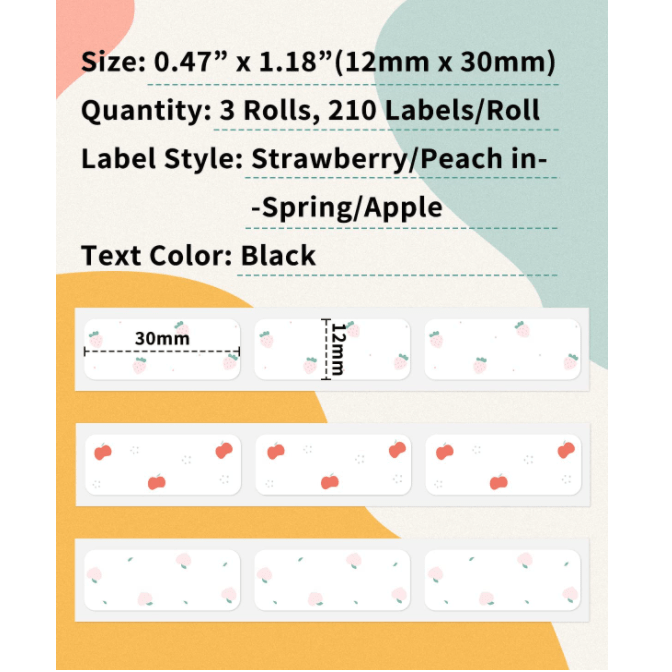 12 X 30mm Fruit Pattern Label for Q30/ Q30S - 3 Rolls