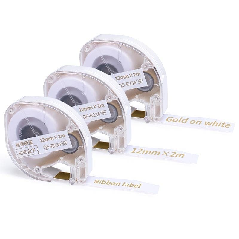 12mm Gold on White Silk Ribbon Tapes  for P12/ P12PRO - 3 Packs