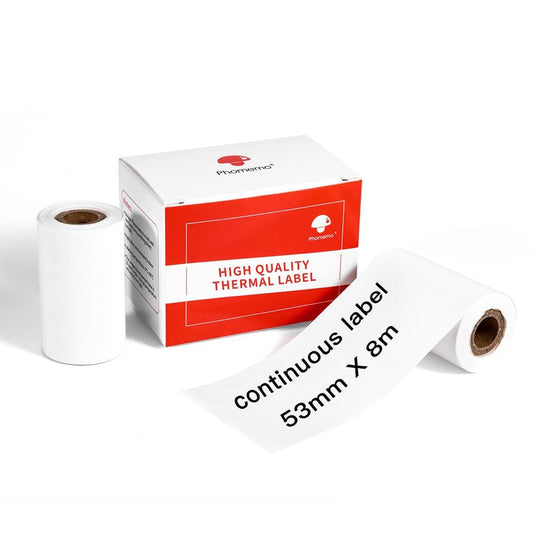 53mm X 8m Continuous White Non-Adhesive Label for M200/M220/M221 - 2 Rolls