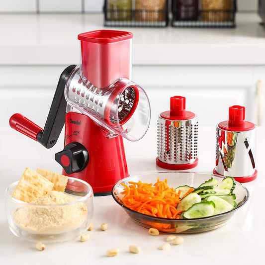 Geedel Rotary Cheese Grater, Kitchen Mandoline Vegetable Slicer with 3 Interchangeable Blades, Easy to Clean Grater for Fruit, Vegetables, Nuts - havana shop