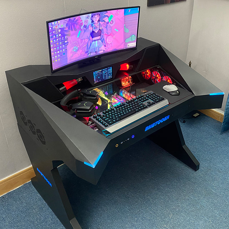 Gamer Tempered Glass Side Panel Table PC Desk RGB Water-Cooling