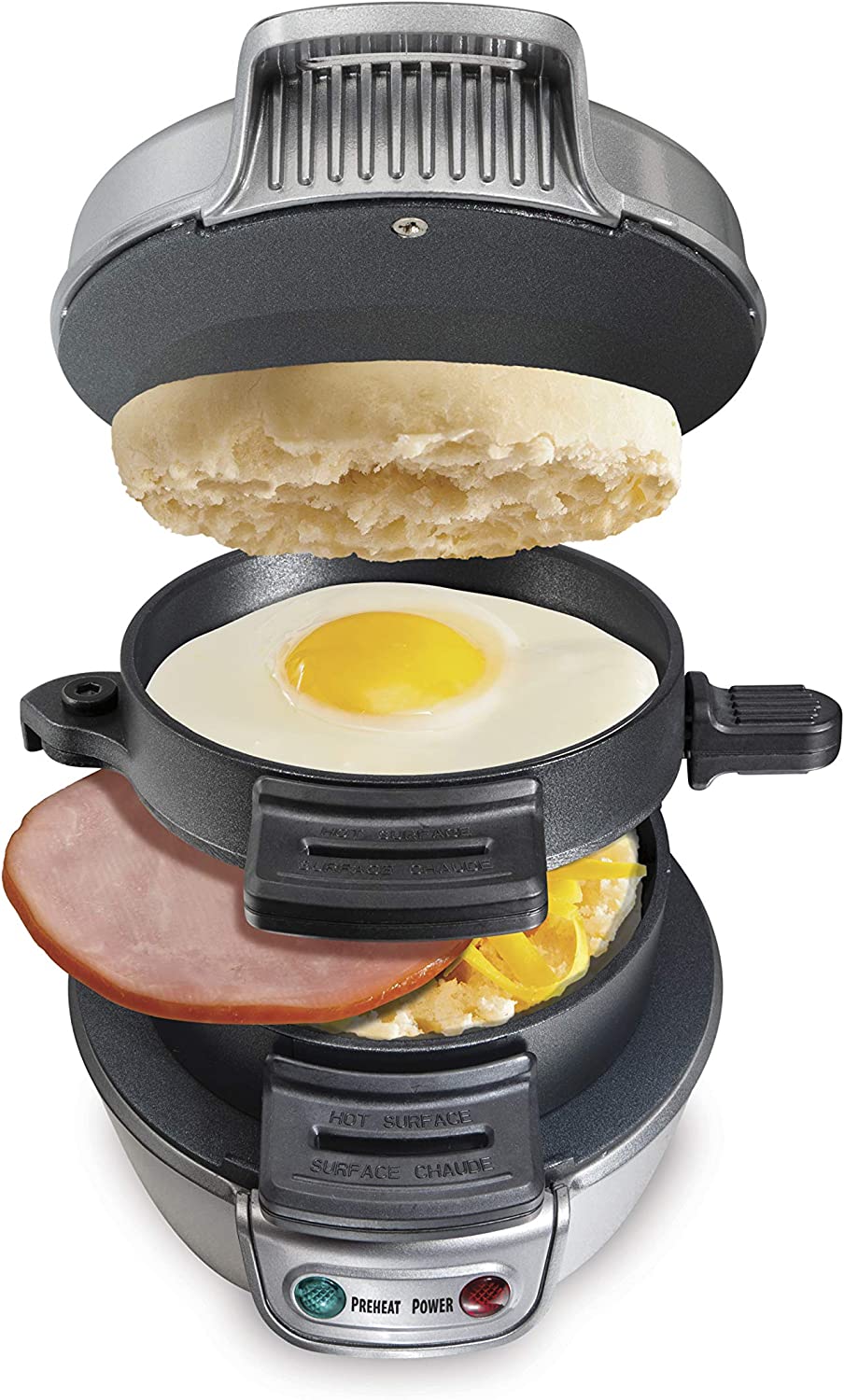 Hamilton Beach Breakfast Sandwich Maker with Egg Cooker Ring, Customize Ingredients, Perfect for English Muffins, Croissants, Mini Waffles, Single, Silver (25475A) Discontinued - havana shop